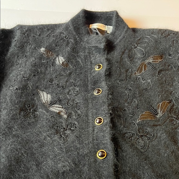 Salvatore Vintage Black Lambswool Angora Beaded Cardigan Sweater Embellished EUC - Picture 8 of 13